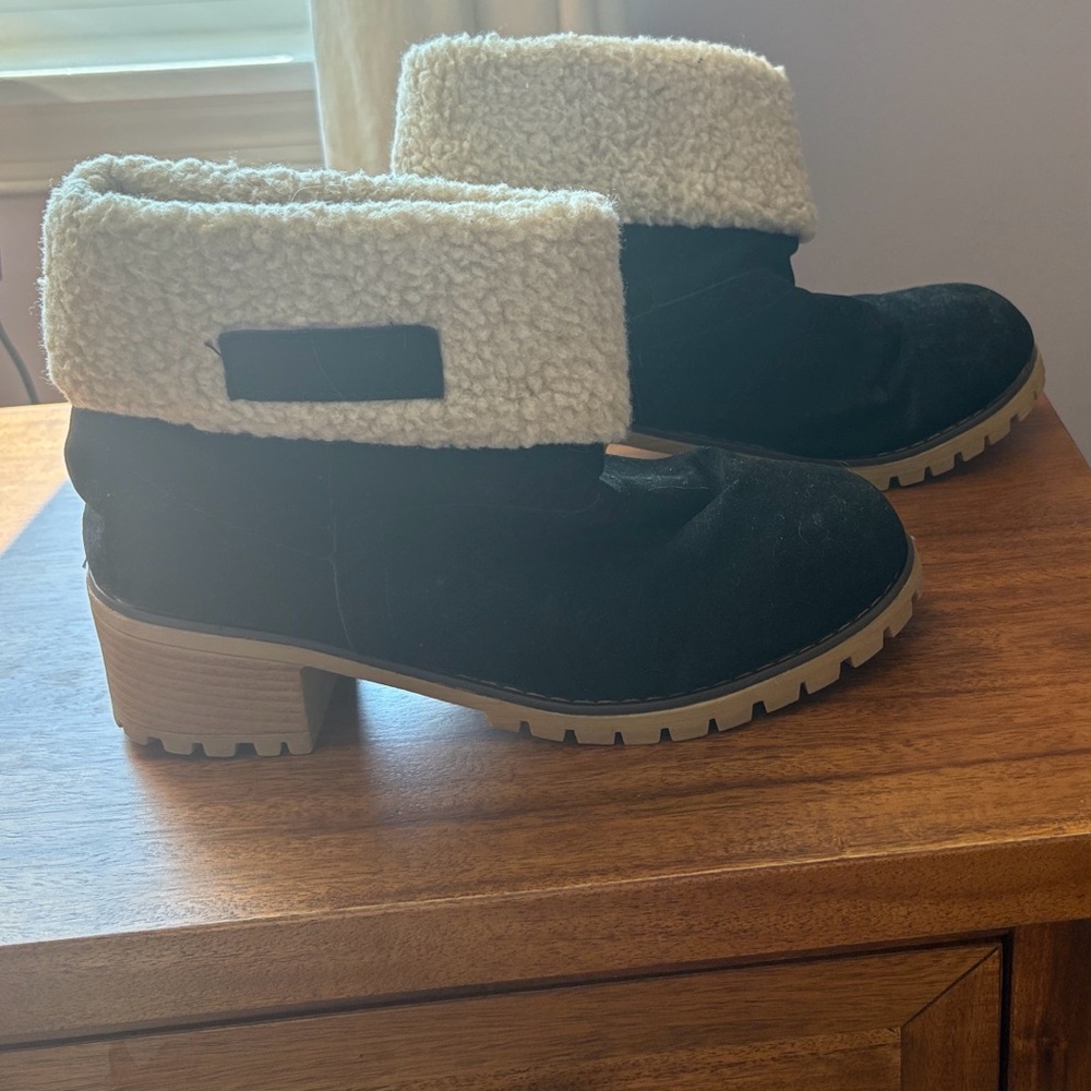 Black and Cream Suede Ankle Boots